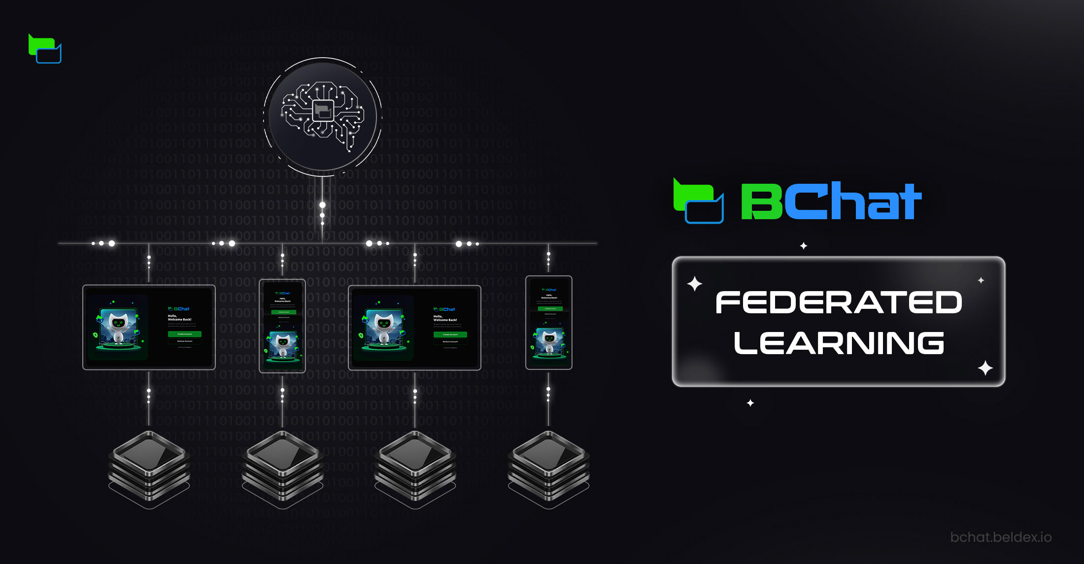 Decentralized AI training with federated learning concept for private messaging on BChat
