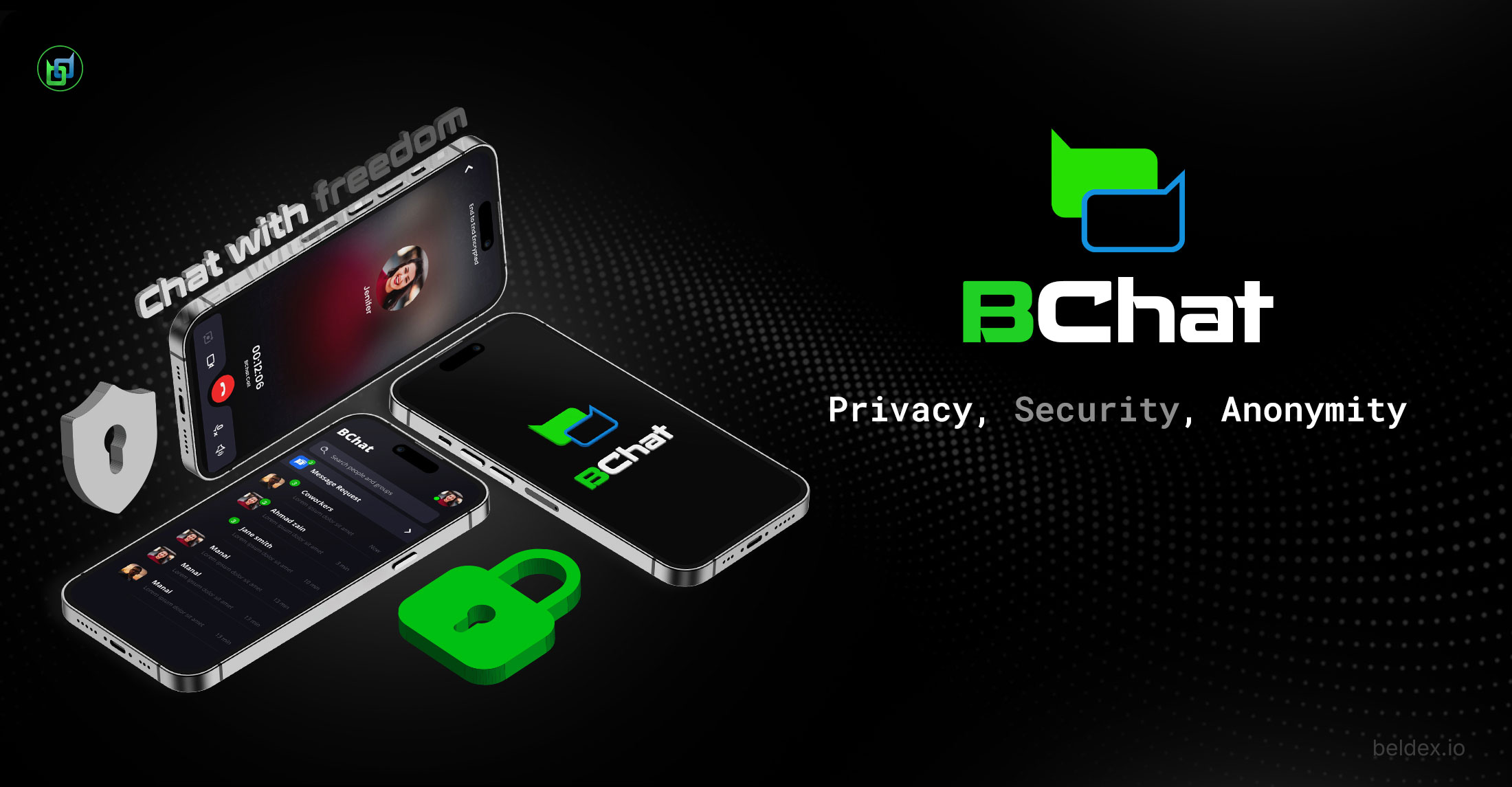 BChat privacy messaging app ui