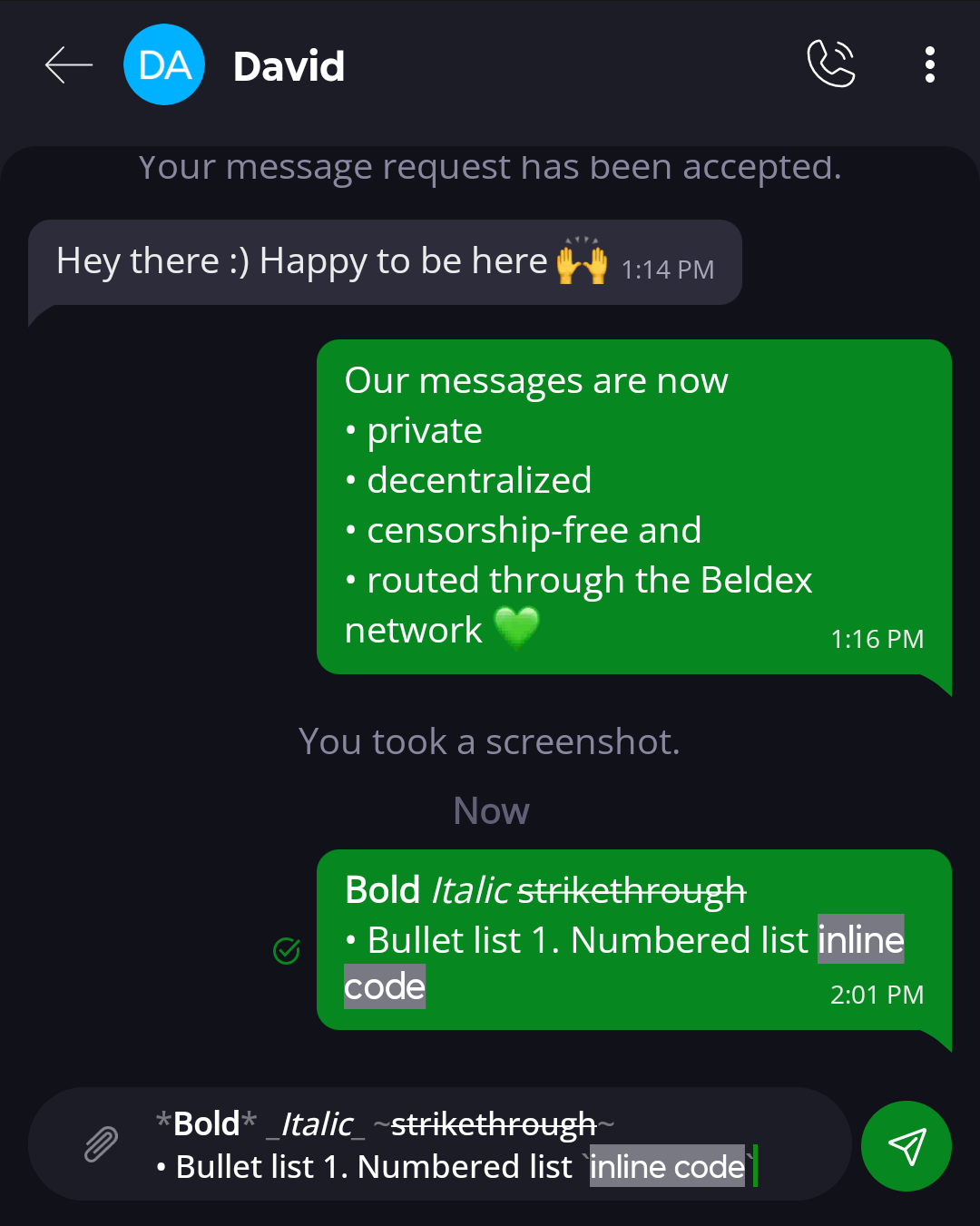 Text Formatting in BChat