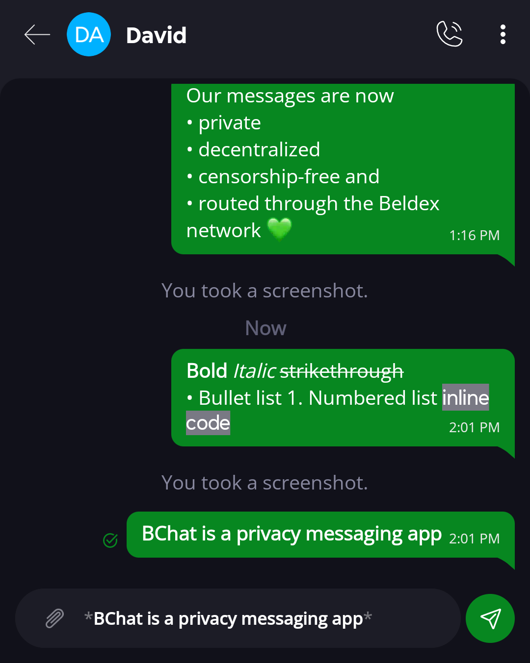Text Formatting in BChat