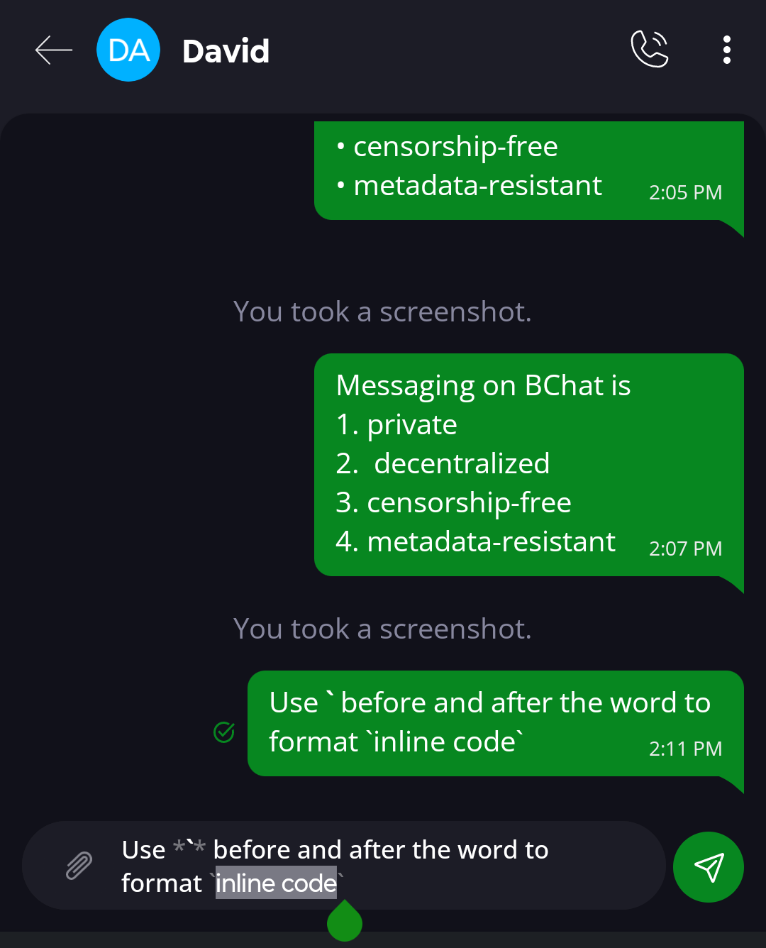 Text Formatting in BChat