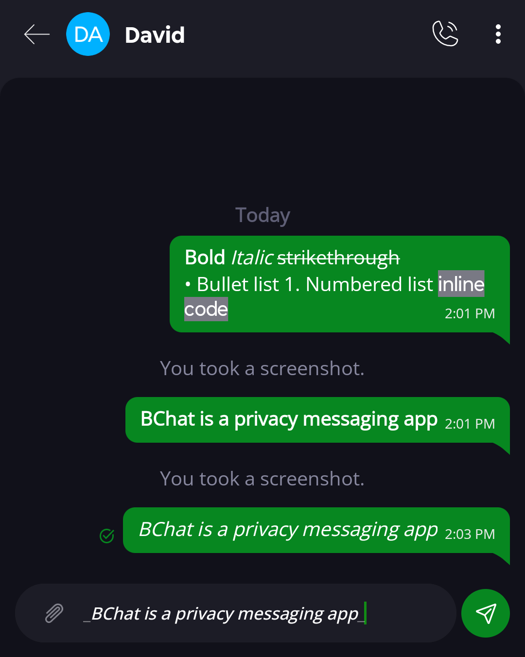 Text Formatting in BChat