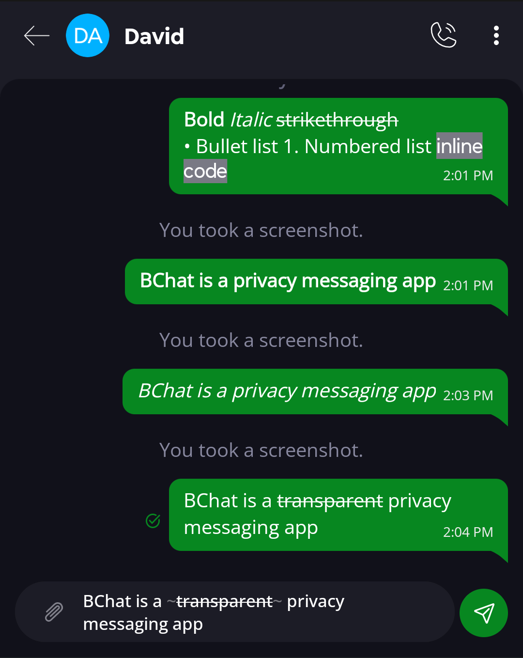 Text Formatting in BChat
